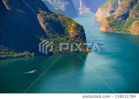 Cruise ship on fjord in Norway Cruise ship on fjord in Norway 138011784