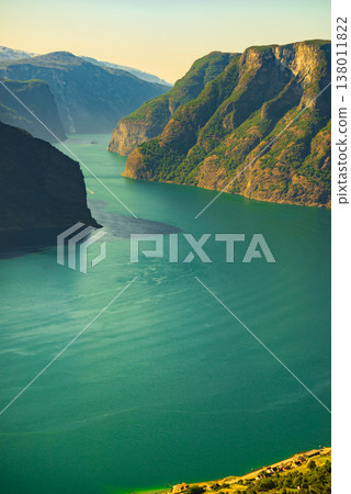 Fjord landscape Aurlandsfjord in Norway 138011822