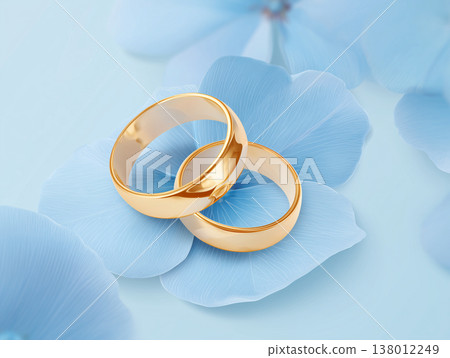 繡球花和結婚戒指的扁平化設計插圖 138012249