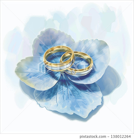 繡球花和結婚戒指的扁平化設計插圖 138012264
