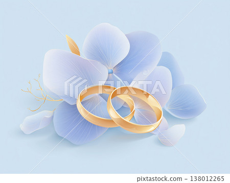繡球花和結婚戒指的扁平化設計插圖 138012265