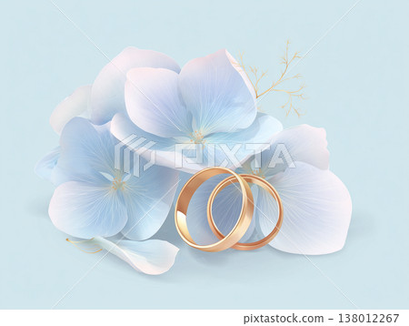 繡球花和結婚戒指的扁平化設計插圖 138012267