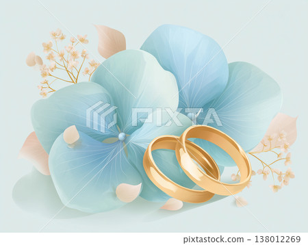 繡球花和結婚戒指的扁平化設計插圖 138012269