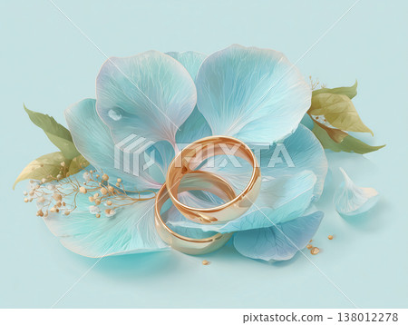 繡球花和結婚戒指的扁平化設計插圖 138012278