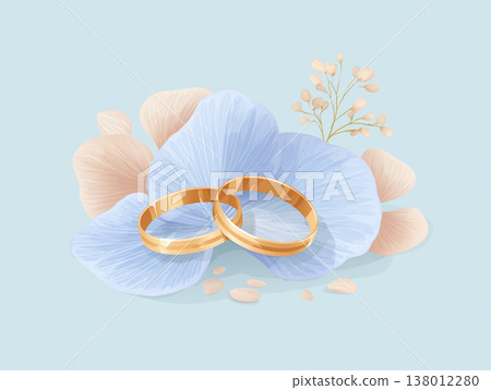 繡球花和結婚戒指的扁平化設計插圖 138012280