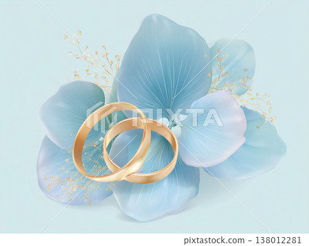 繡球花和結婚戒指的扁平化設計插圖 138012281