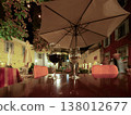 Wine glasses on table in cozy outdoor restaurant at night 138012677