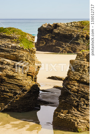 Ocean at low tide. Cathedrals Beach in Galicia Spain. Ocean at low tide. Cathedrals Beach in Galicia Spain. 138012717
