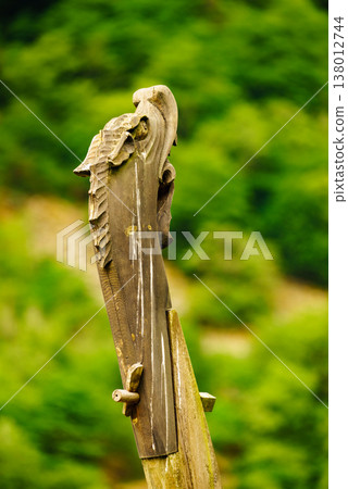 Part of old wooden viking boat in norwegian nature Part of old wooden viking boat in norwegian nature 138012744