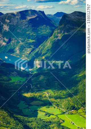 Fjord Geiranger from Dalsnibba viewpoint, Norway Fjord Geiranger from Dalsnibba viewpoint, Norway 138012767