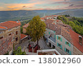 Rooftop view over Motovun village at sunset in Istria 138012960