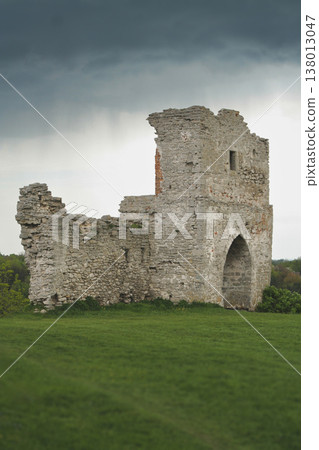 Ruined stone walls of the historic Kremenets Castle also known as Queen Bona Sforza Fortress 138013047