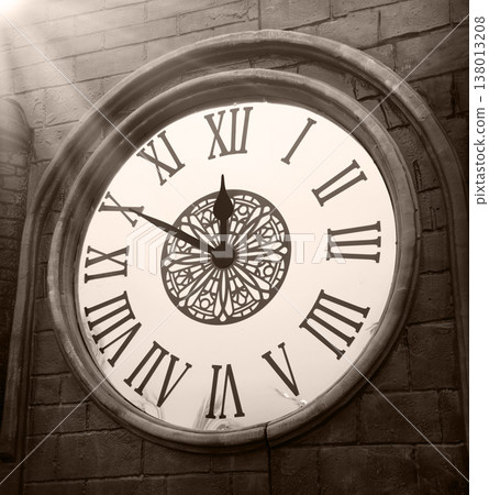 Big dark brick tower clock Big dark brick tower clock 138013208