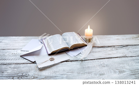 Bible on white wooden table Bible on white wooden table 138013241