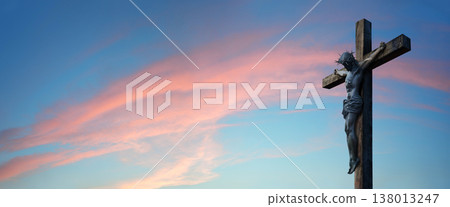 Crucified Christ hangs on the cross Crucified Christ hangs on the cross 138013247