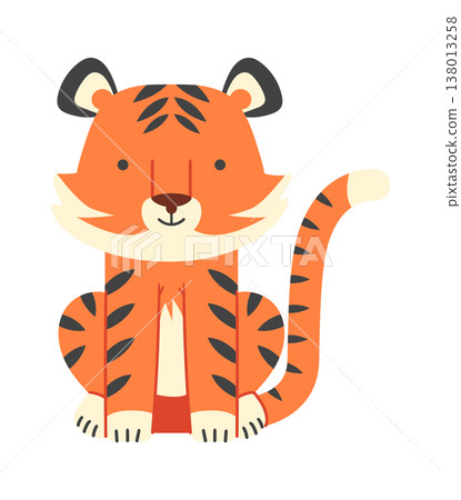 Tiger Sitting Mascot Cartoon Style 138013258