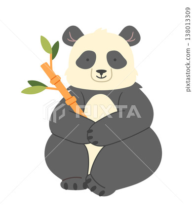 Panda Holding Bamboo Cartoon Style Panda Holding Bamboo Cartoon Style 138013309