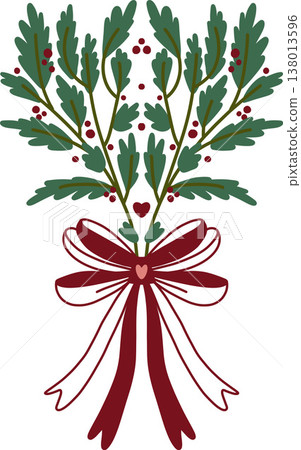 Christmas Botanical Branches with Red Ribbon Bow Festive Holiday Floral Decoration Vector Illustration Christmas Botanical Branches with Red Ribbon Bow Festive Holiday Floral Decoration Vector Illustration 138013596