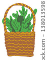 Wicker Basket with Fresh Green Vegetables, Organic Farm Harvest Illustration, Flat Vector Cartoon Style Healthy Food Concept for Grocery, Market, Cooking and Eco Lifestyle Design 138013598