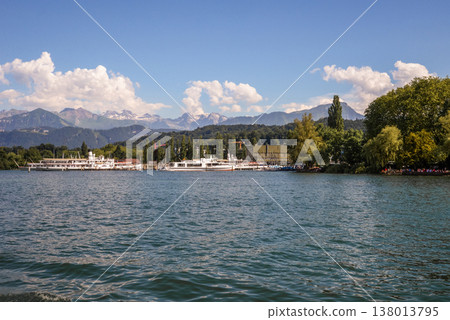 beautiful landscape of the lake against the background of mountains in Switzerland beautiful landscape of the lake against the background of mountains in Switzerland 138013795