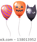 Pumpkin and black cat balloons - Cute watercolor illustration for Halloween 138013952