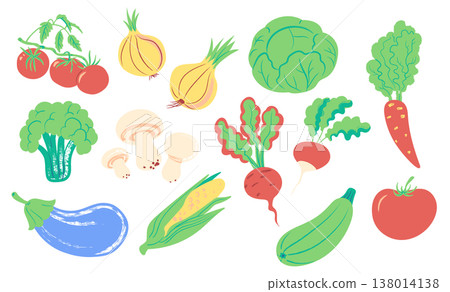 Vegetable Set Farm Produce Cartoon Vegetable Set Farm Produce Cartoon 138014138