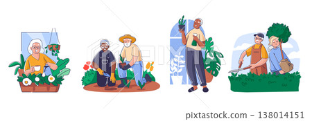Gardener Senior People Working Cartoon Gardener Senior People Working Cartoon 138014151