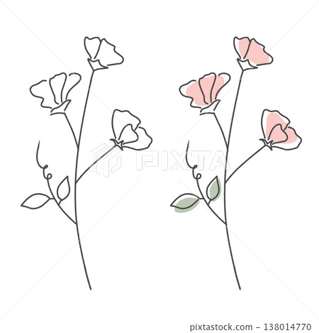 手繪風格線條花卉插畫:柔和的粉紅色花朵 手繪風格線條花卉插畫:柔和的粉紅色花朵 138014770