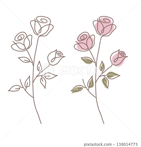 手繪風格的玫瑰，柔和的粉紅色花卉藝術。 138014773