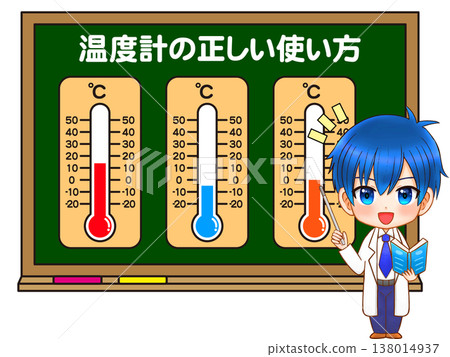 用於講解溫度計的Q版人物插畫素材 138014937