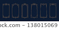 Set of six art deco style frames with thin geometric ornamental lines on dark background 138015069