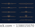 Set of ten art deco borders with thin geometric ornamental lines on dark blue background 138015070
