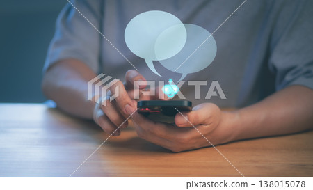 AI chatbot virtual assistant on smartphone for digital customer service and online support. Innovative technology for business communication and automated messaging solution. AI chatbot virtual assistant on smartphone for digital customer service and online support. Innovative technology for business communication and automated messaging solution. 138015078