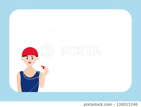 Vector illustration of a swimming coach/athlete holding a whistle, in a horizontal frame. Vector illustration of a swimming coach/athlete holding a whistle, in a horizontal frame. 138015246