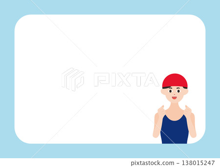 Vector illustration of a horizontal frame showing a swimming coach and athlete cheering. Vector illustration of a horizontal frame showing a swimming coach and athlete cheering. 138015247