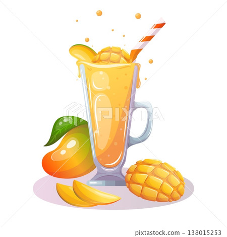Vector illustration of glass of mango smoothie with fresh fruit 138015253