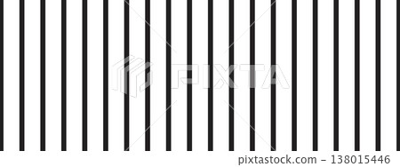 Repeated vertical black parallel straight lines on white background. Simple striped print. Structure of prison bar. Vector graphic minimalist illustration 138015446