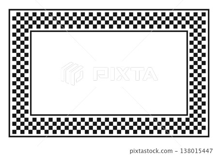 Rectangle photo frame with checkered black and white print. Rectangular vignette with taxi or police car, rally flag or chessboard texture isolated on white background. Vector graphic illistration Rectangle photo frame with checkered black and white print. Rectangular vignette with taxi or police car, rally flag or chessboard texture isolated on white background. Vector graphic illistration 138015447