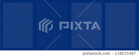 Collection of blueprint grid backgrounds on blue backdrop. regular graph paper, dotted matrix, sharp technical mesh Collection of blueprint grid backgrounds on blue backdrop. regular graph paper, dotted matrix, sharp technical mesh 138015487