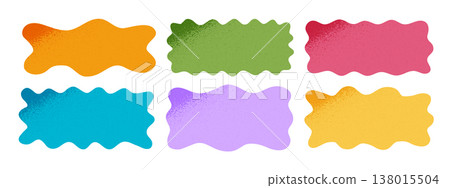 Colorful wavy shapes with grainy textures. Organic asymmetric blobs with grunge shadows. Abstract freehand psychedelic forms. Talk clouds, textbox, tag or label templates. Vector cartoon illustration 138015504