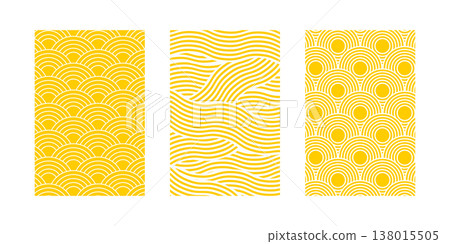 Set of vertical posters with pasta, ramen, spaghetti or noodle textures for Italian or Japanese cuisine restaurant or cafe decoration. Background with round and curvy intersecting yellow lines print Set of vertical posters with pasta, ramen, spaghetti or noodle textures for Italian or Japanese cuisine restaurant or cafe decoration. Background with round and curvy intersecting yellow lines print 138015505