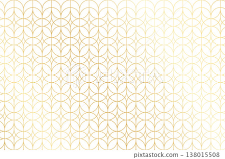 Art deco pattern with repeated overlapped gold oval shapes on white background. Luxury geometric print. Elegant minimalistic wallpaper. Golden shiny abstract ornament. Vector illustration Art deco pattern with repeated overlapped gold oval shapes on white background. Luxury geometric print. Elegant minimalistic wallpaper. Golden shiny abstract ornament. Vector illustration 138015508