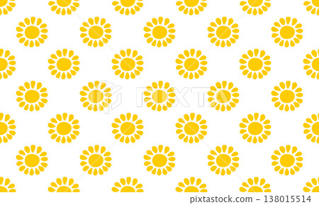 Seamless pattern with cute sun silhouettes in childish style. Sunburst, sunlight or sunshine background. Summer theme wallpaper. Happy vibes fabric or wrapping paper print. Vector flat illustration 138015514