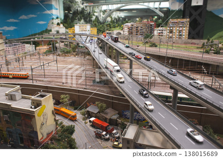 Miniature modern metropolis with complex highway interchanges and railways Miniature modern metropolis with complex highway interchanges and railways 138015689