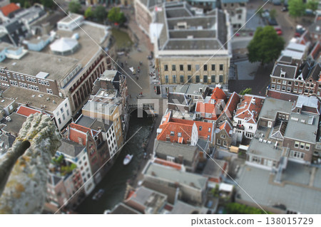 Aerial view of Utrecht old town and Oudegracht canal with tilt-shift effect 138015729