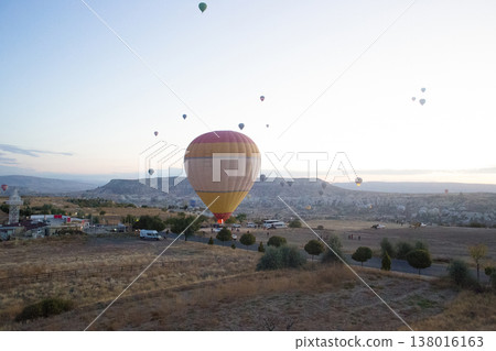 beautiful scenery flight of balloons in the mountains of Cappadocia in love valley 138016163