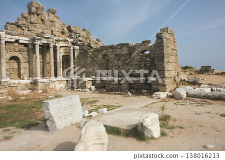 Ancient Nymphaeum ruins in Side, Turkey 138016213