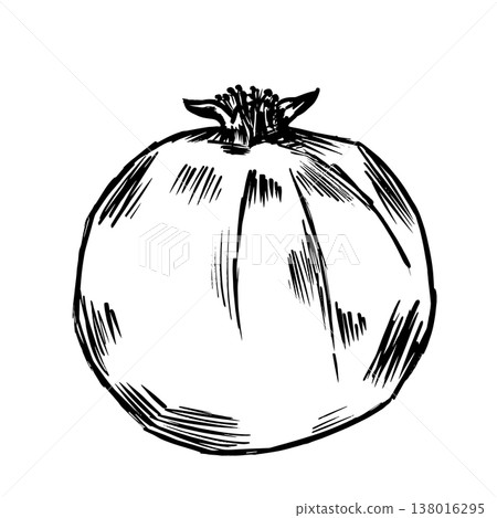 Handmade Pomegranate With Detailed Texture. Artistic Sketch Of Pomegranate With Crown And Texture 138016295