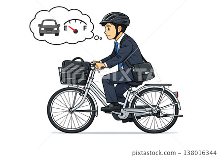 由於汽油短缺，一名男子騎自行車上班。 138016344