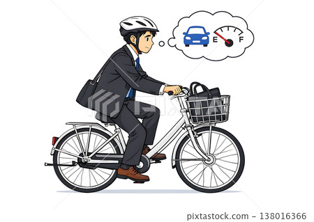 A man commutes to work by bicycle due to gasoline shortages. 138016366